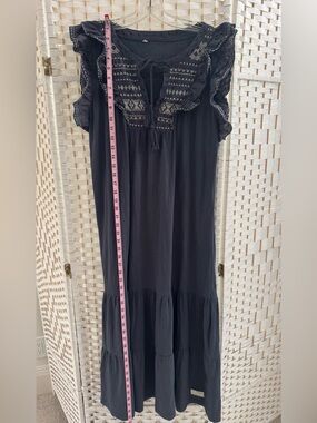 Odd Molly Charcoal grey Maxi Dress Embroidered Ruffle sleeves,